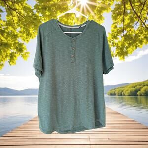 Toad&Co Men's green Tempo Short Sleeve Henley Shirt size L tencel lyocell toad